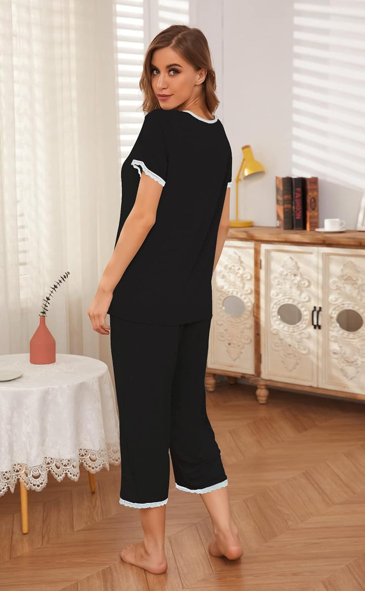 Women's Short Sleeve Capri Pajama Set - Loungewear in Sizes S-XXL