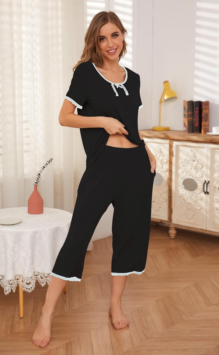 Women's Short Sleeve Capri Pajama Set - Loungewear in Sizes S-XXL