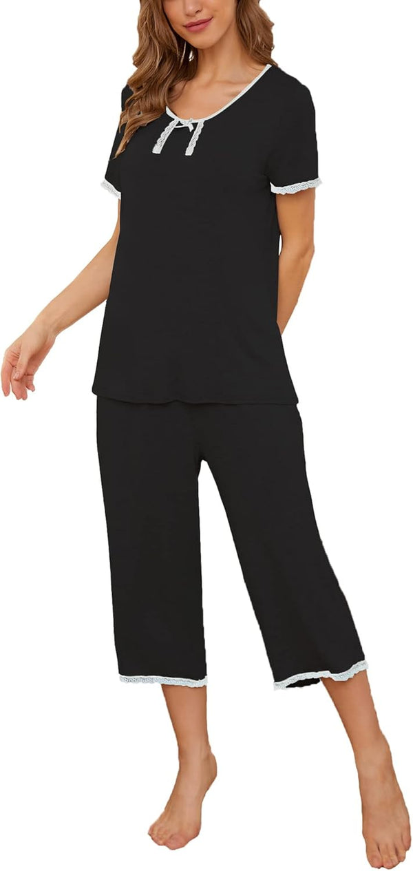 Women's Short Sleeve Capri Pajama Set - Loungewear in Sizes S-XXL