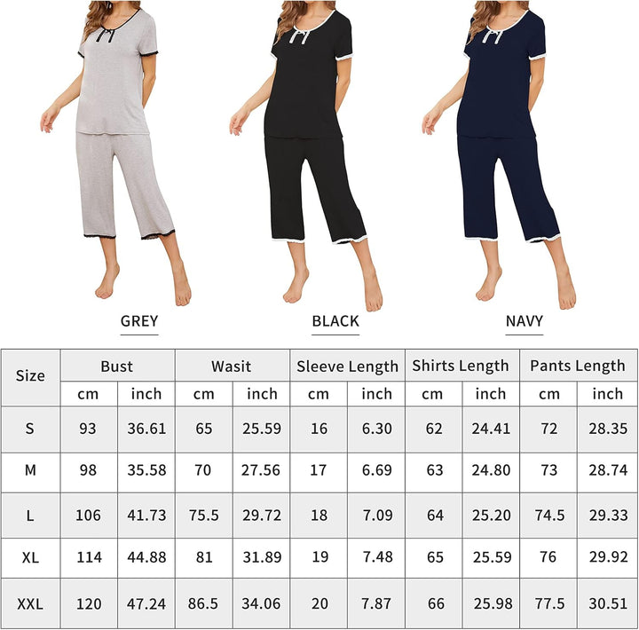 Women's Short Sleeve Capri Pajama Set - Loungewear in Sizes S-XXL