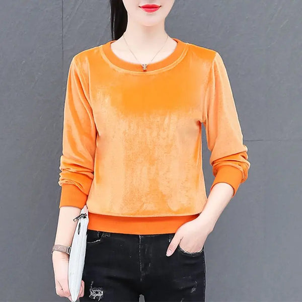 Autumn Winter Pure cotton Women O-Neck Solid Screw Thread